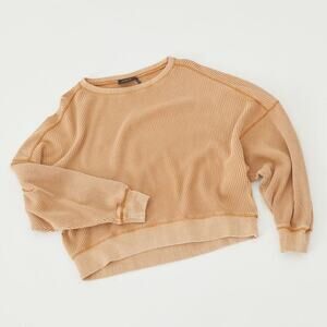 Out From Under by UO Luciana Waffle Knit Long Sleeve Top Beige Size S Small